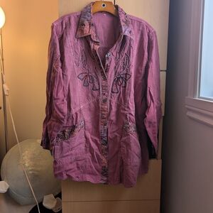 Embroidered Pink Button-Up Shirt